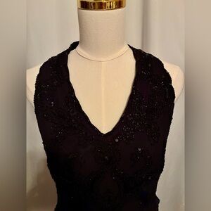 Dressbarn Black Beaded Halter Dress
